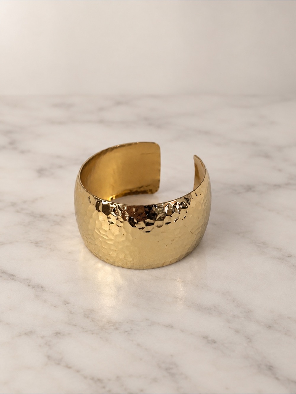 Gold Tone Hammered Wide Adjustable Cuff Bracelet